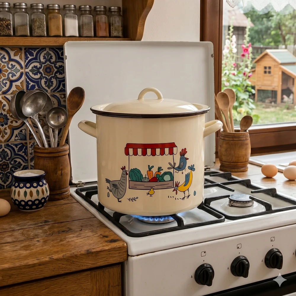 Altom Design Emaliuotas puodas su dangteliu sultiniui, dujų indukcija Silesia Kurki 10 l 25 cm