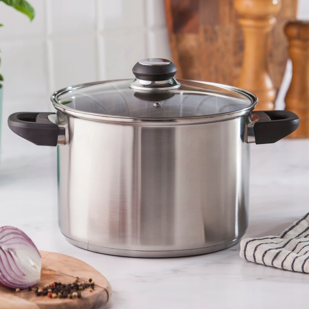 Altom Design Nerūdijančio plieno aukštas puodas 5,6 l. 22cm su stikliniu dangčiu