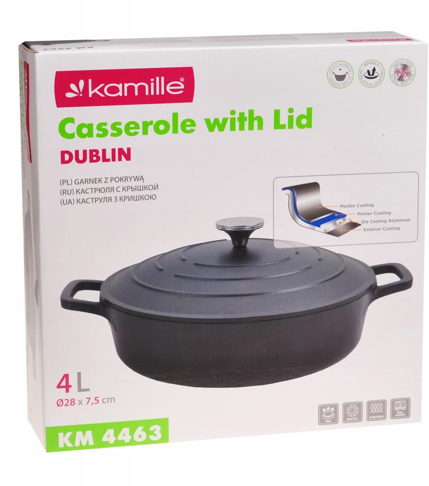Alumininis puodas su marmurine danga Kamille 4l, 28cm, indukcijai
