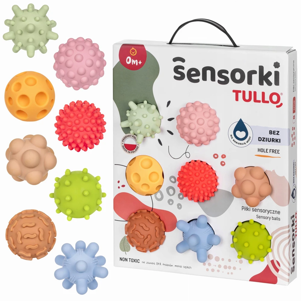 AM Tullo Sensoriniai kamuoliukai be skylučių TULLO pasteliniai, 8 vnt.