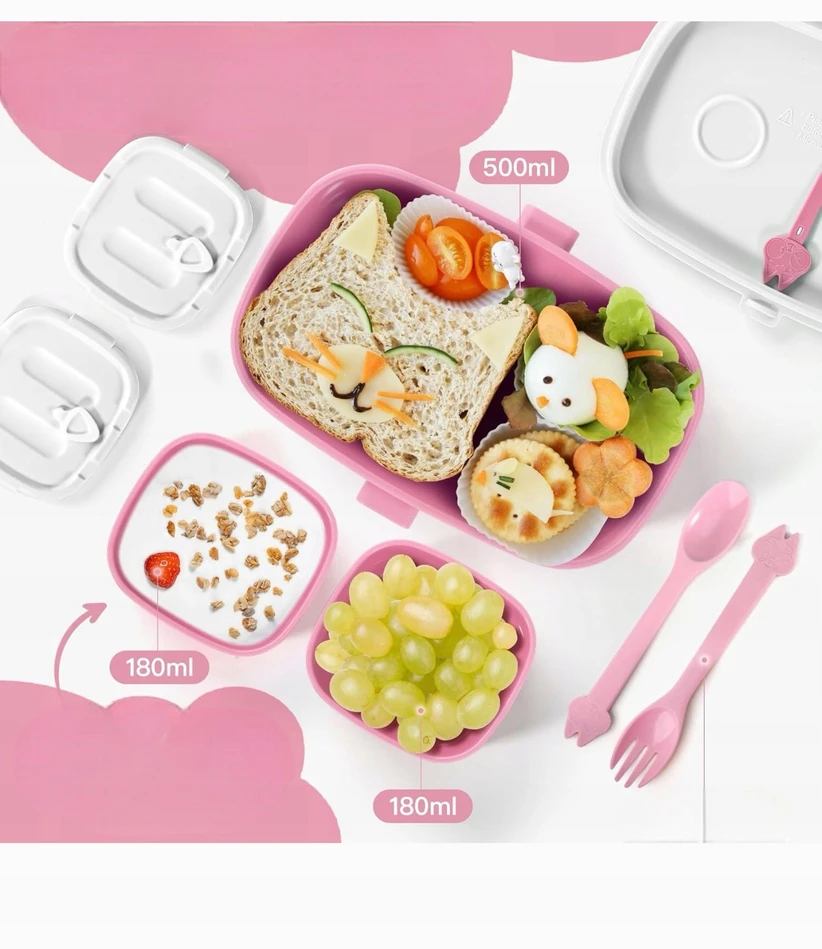 Amazon TUSEASY Lunch Box vaikams su skyreliais 860 ml - Rožinė