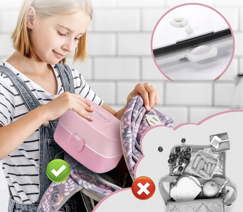 Amazon TUSEASY Lunch Box vaikams su skyreliais 860 ml - Rožinė