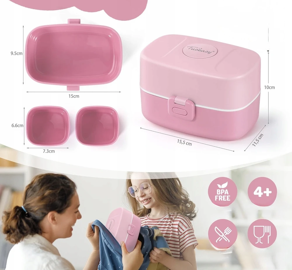 Amazon TUSEASY Lunch Box vaikams su skyreliais 860 ml - Rožinė