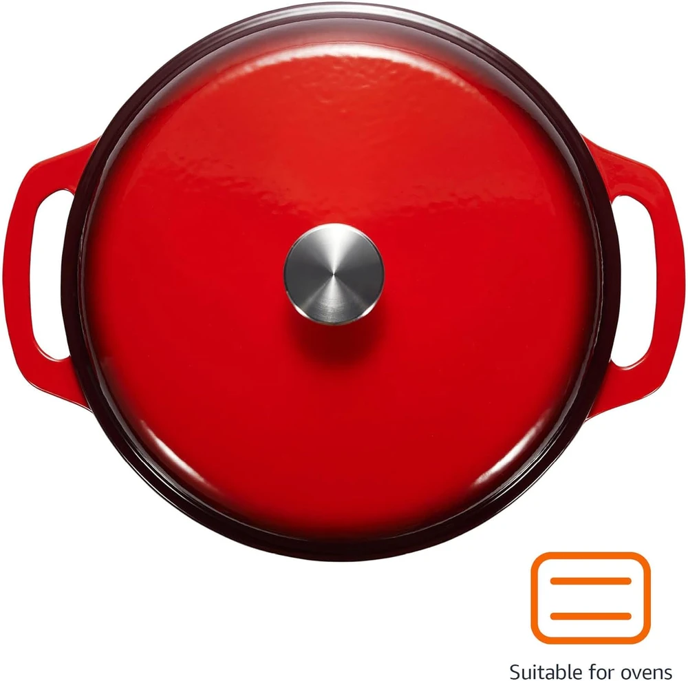 AmazonBasics troškintuvas, emaliuotas, raudono ketaus, 5,7l, apvalus