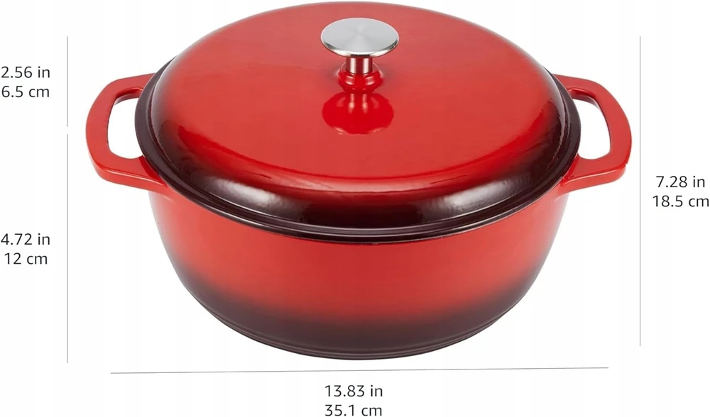 AmazonBasics troškintuvas, emaliuotas, raudono ketaus, 5,7l, apvalus