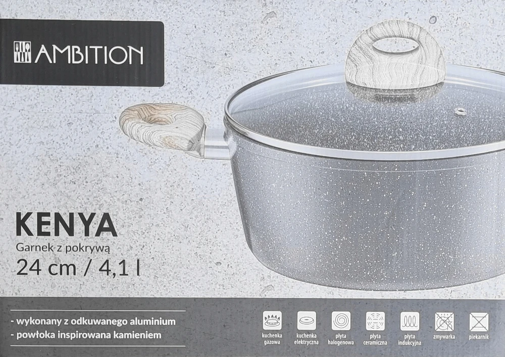 AMBITION KENYA PUODAS SU DANČIU 24cm 4,1L INDUKCINIŲ DUJŲ NELIPAUS DANGA