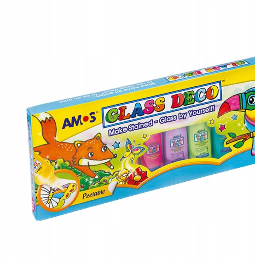 Vitražinių dažų rinkinys GD22P10, Amos, 9 spalvos po 22ml + 40ml juodos spalvos kontūras