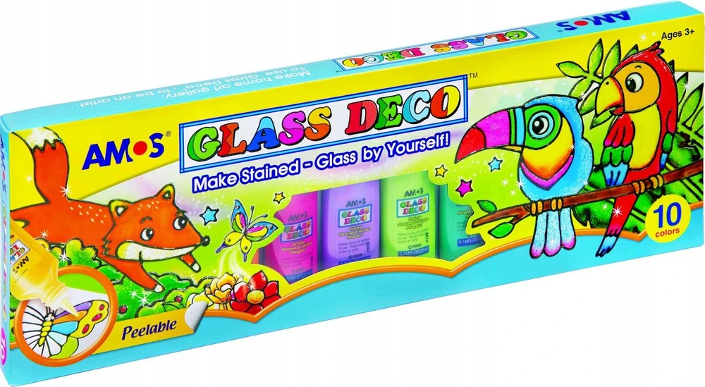 Vitražinių dažų rinkinys GD22P10, Amos, 9 spalvos po 22ml + 40ml juodos spalvos kontūras