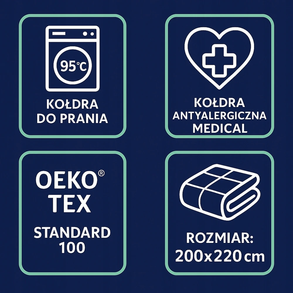 AMW KOŁDRA 200X220 CAŁOROCZNA ANTYROZTOCZOWA 220X200 ANTY ATEST MEDICAL