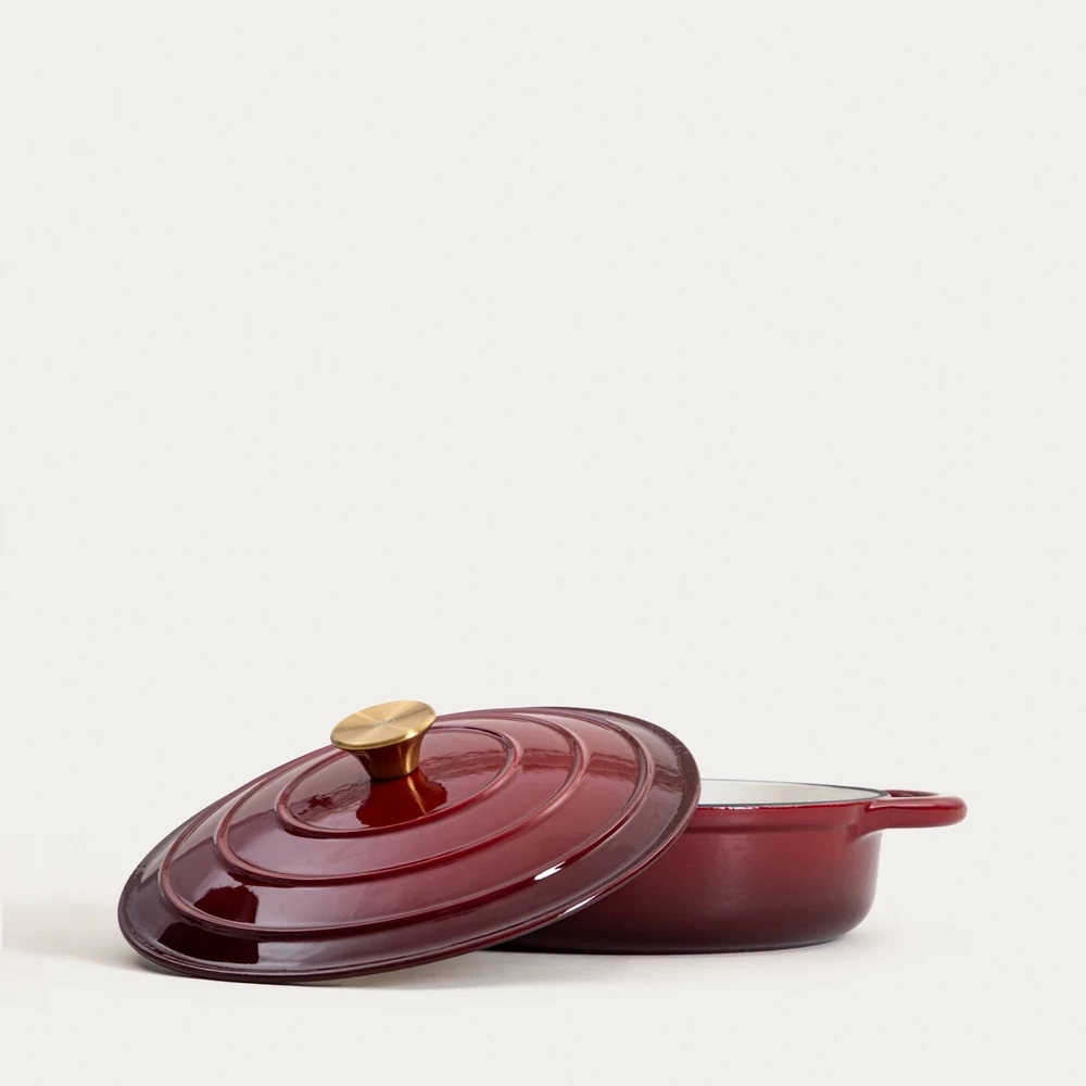 ANDREAS bordo spalvos plokščias ombre ketaus puodas, 28cm 2,5 l HOMLA