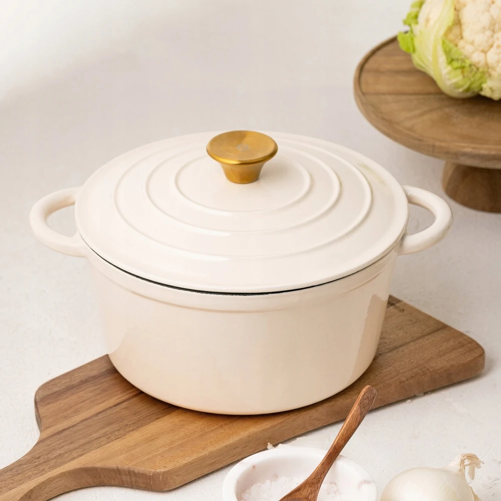 ANDREAS smėlio spalvos tradicinis ketaus puodas, 24cm 4 l HOMLA