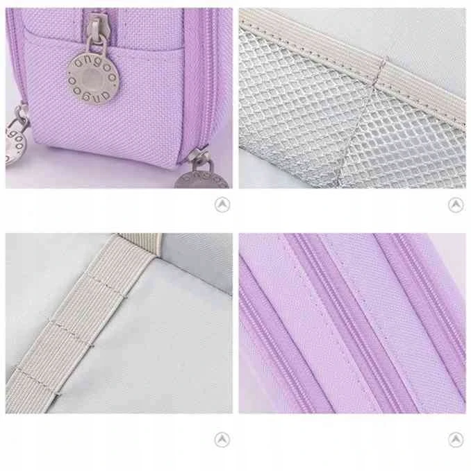 Angoo Violetinis pieštukų dėklas, keturi skyriai, daugiafunkcis, talpus, mokyklinis krepšys