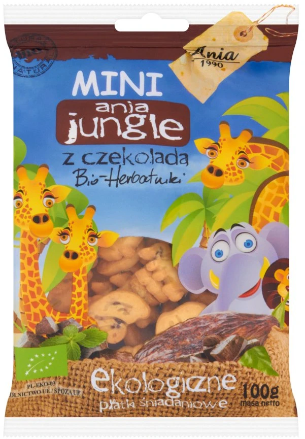 Bio Ania ANIA JUNGLE mini zoologijos sodo sausainiai su šokoladu 100g