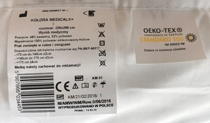 AMW Antialerginė antklodė, 200x220 cm, medicininė, su vasariniu ir universaliu sluoksniais, balta, Oeko-Tex sertifikatas, dvigulė patalynė