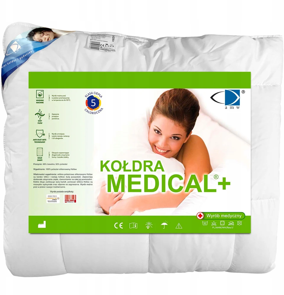 AMW Antialerginė antklodė 140x200 cm, balta medicininė antklodė, 1.10 kg, poliesterio ir medvilnės mišinys, OEKO-TEX sertifikatas, patalynė viešbučiams