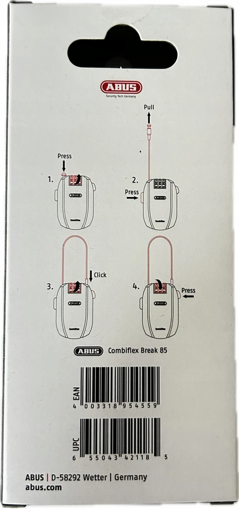 Antivolinis kabelis - ABUS - Combiflex - 125 cm - Skaitmeninė kodas - Nerūdijantis plienas