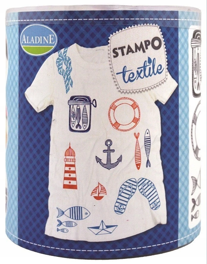 Antspaudų rinkinys Aladine Stampo Textile 13vnt. Navy + pagalvėlė antspaudams juoda