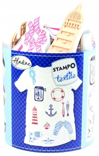 Antspaudų rinkinys Aladine Stampo Textile 13vnt. Navy + pagalvėlė antspaudams juoda