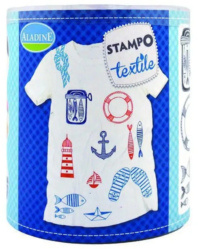 Antspaudų rinkinys Aladine Stampo Textile 13vnt. Navy + pagalvėlė antspaudams juoda