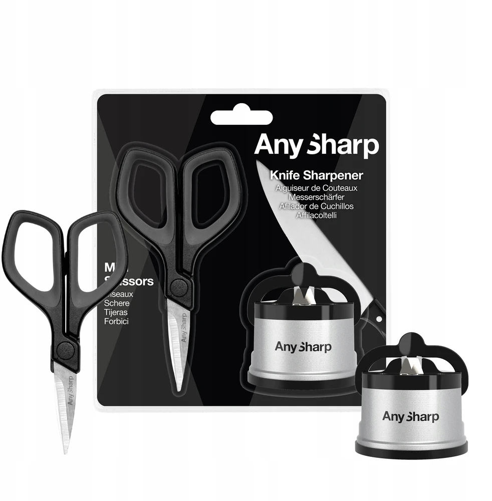 AnySharp klasikinis sidabro galąstuvų rinkinys ir mini žirklės