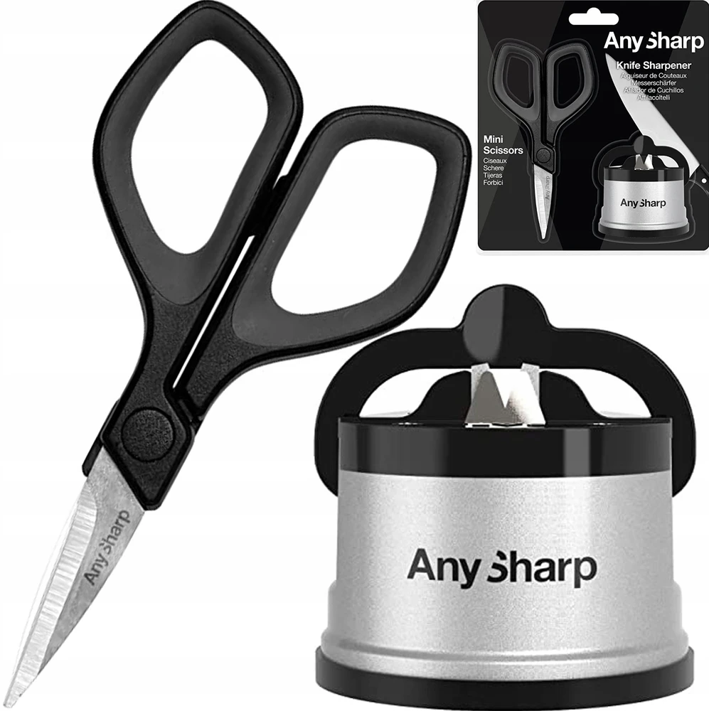 AnySharp klasikinis sidabro galąstuvų rinkinys ir mini žirklės