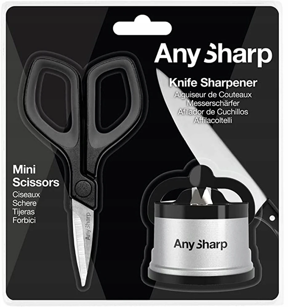 AnySharp klasikinis sidabro galąstuvų rinkinys ir mini žirklės