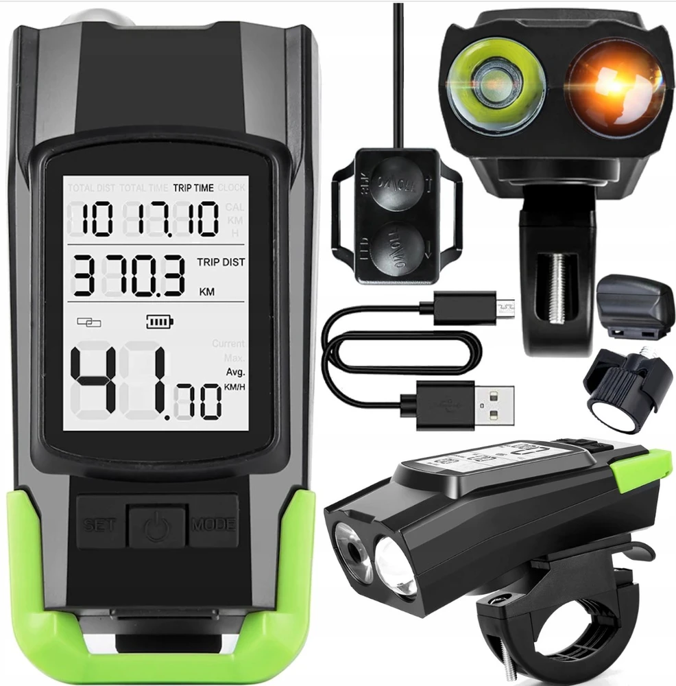 Anytech Galingas LED priekinis dviračio žibintas, USB priekis, ryški šviesa, skaitiklis, skambutis