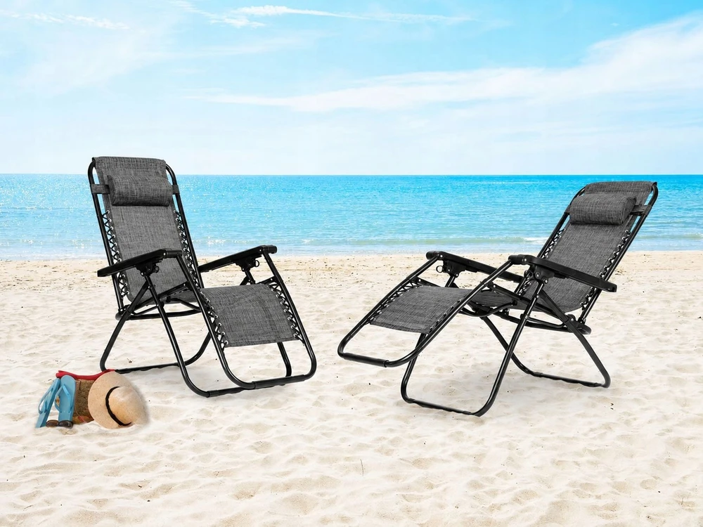 Anytech Sulankstomas sodo šezlongas Zero Gravity Beach turistinė pilka pagalvėlė