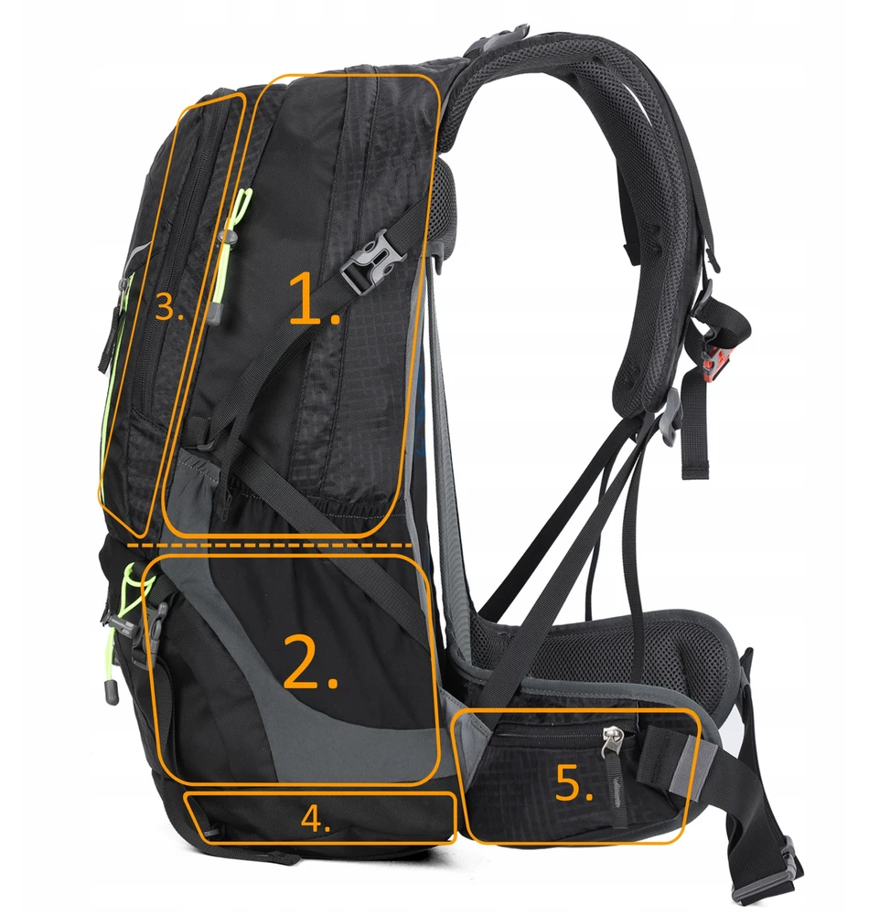 AOKING Adventure kuprinė, 43l, dalomas skyrius, juodas