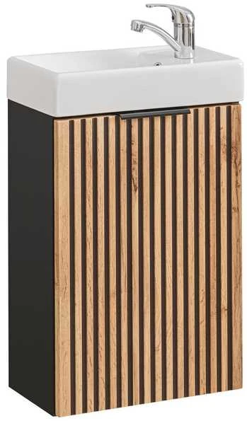 Comad Ąžuolo spalvos pakabinama vonios spintelė su praustuvu Adel oak, 40 cm