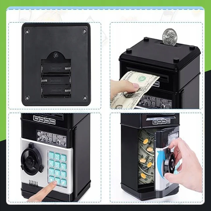 Appio PIGGY BANK Saugus bankomatas VAIKAMS SU PRIEIGOS KODU MONETOS BANKNOTAI + PIN kodas