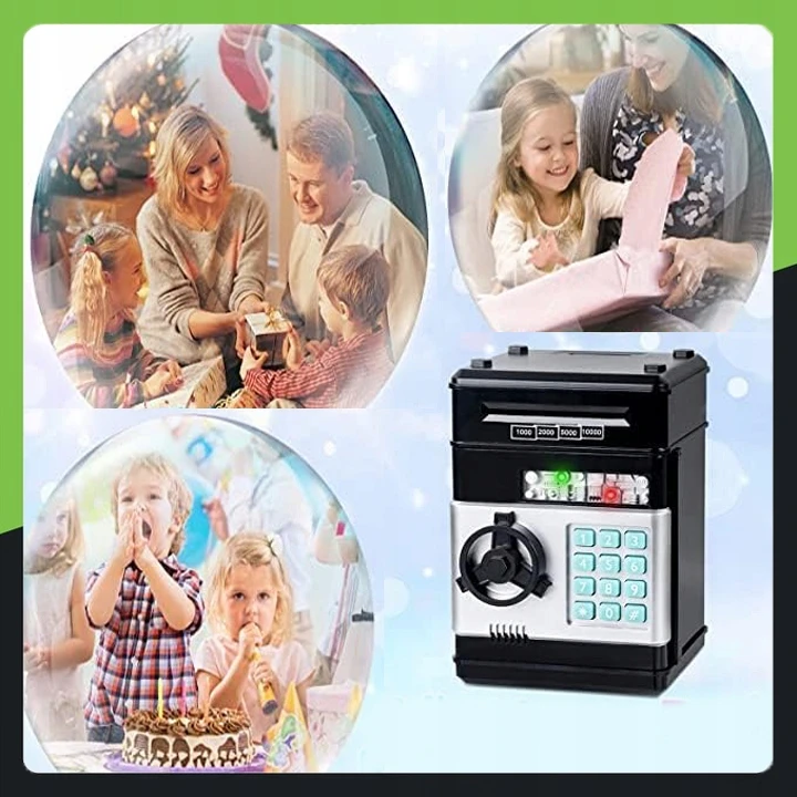 Appio PIGGY BANK Saugus bankomatas VAIKAMS SU PRIEIGOS KODU MONETOS BANKNOTAI + PIN kodas