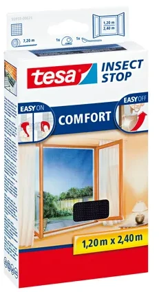Apsauginis langų tinklelis TESA Comfort, 1,2 x 2,4 m, juodos sp.