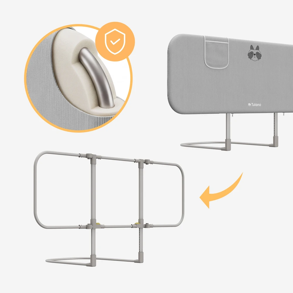 Apsauginis lovos barjeras Tulano Cover 50 Pilkas (120 cm) – pilka vaikiška apsauga nuo iškritimo