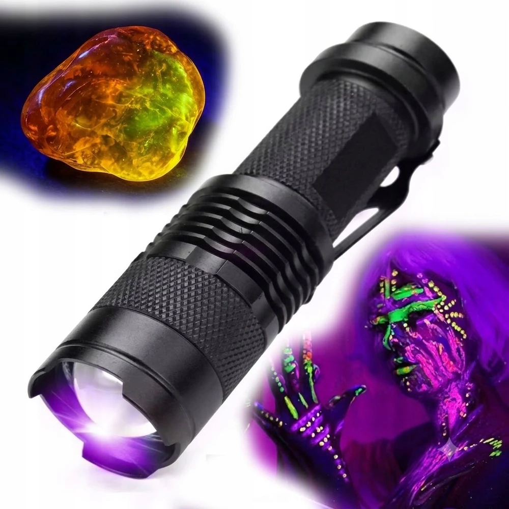 Aptel KIŠENĖS 395 nm UV žibintuvėlis XPE COB ZOOM GINTARINIS BIRŠINYS