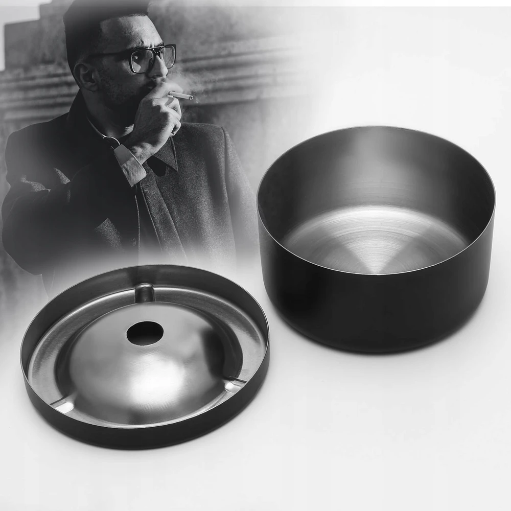 Apvali peleninė, juoda 12x6 cm, SU METALINIU NEŠIOJAMU DANČIU