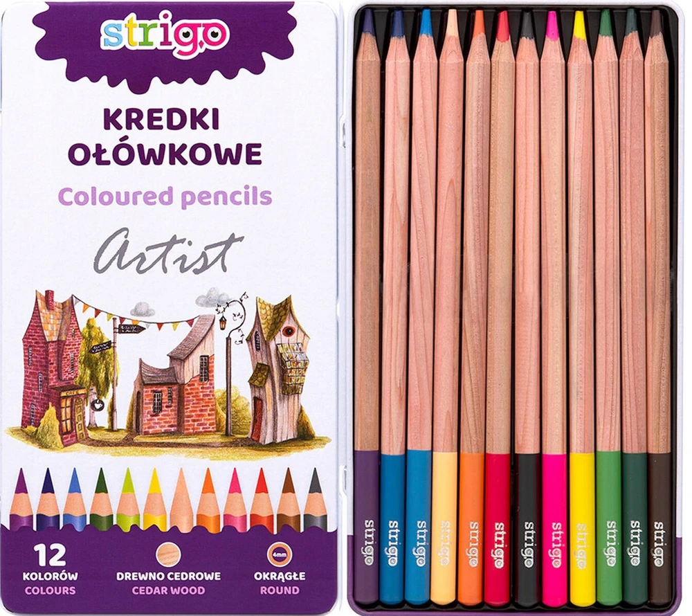 Apvalūs pieštukai 12 spalvų Strigo
