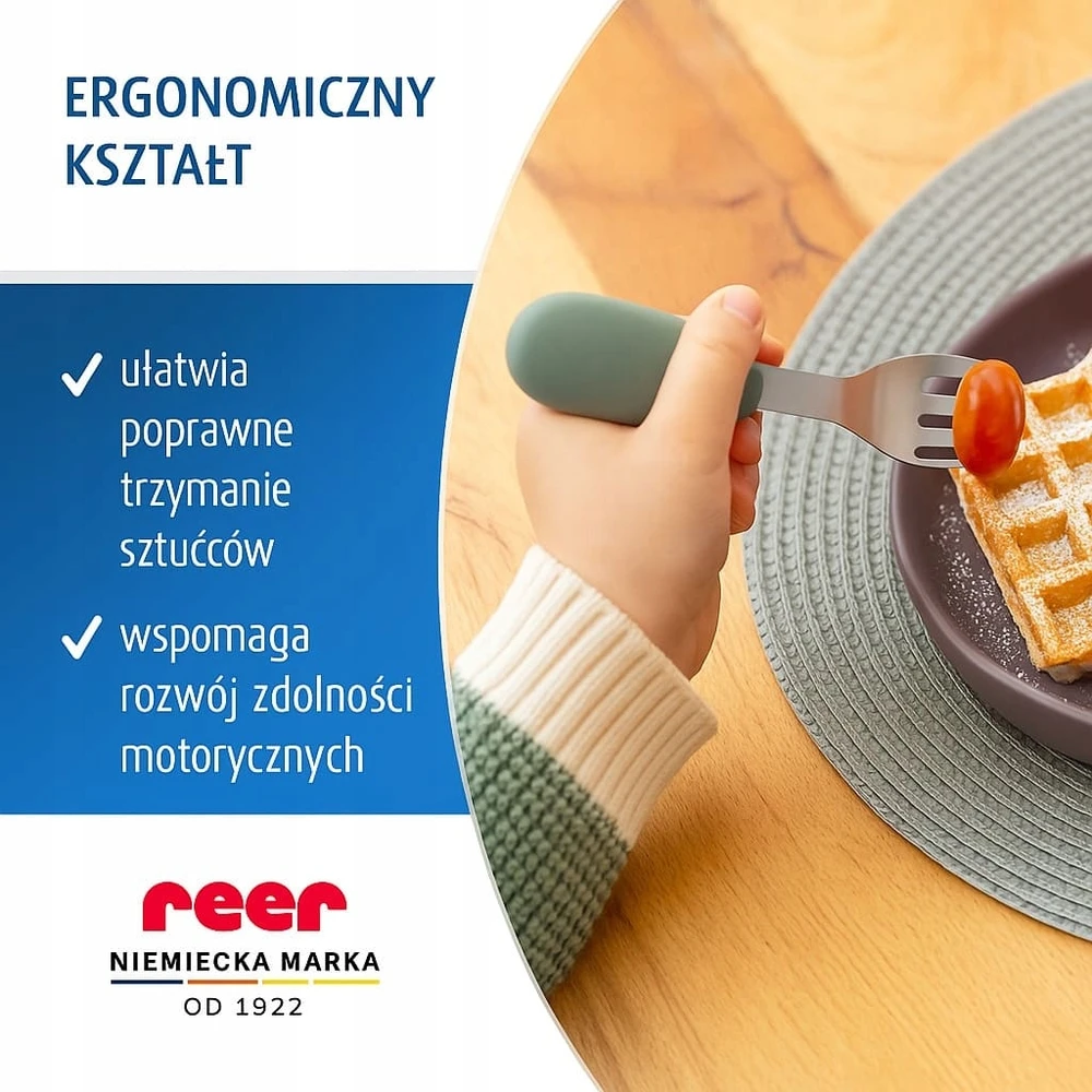 Apvalūs vaikiški stalo įrankiai iš nerūdijančio plieno ir silikono, REER rinkinys