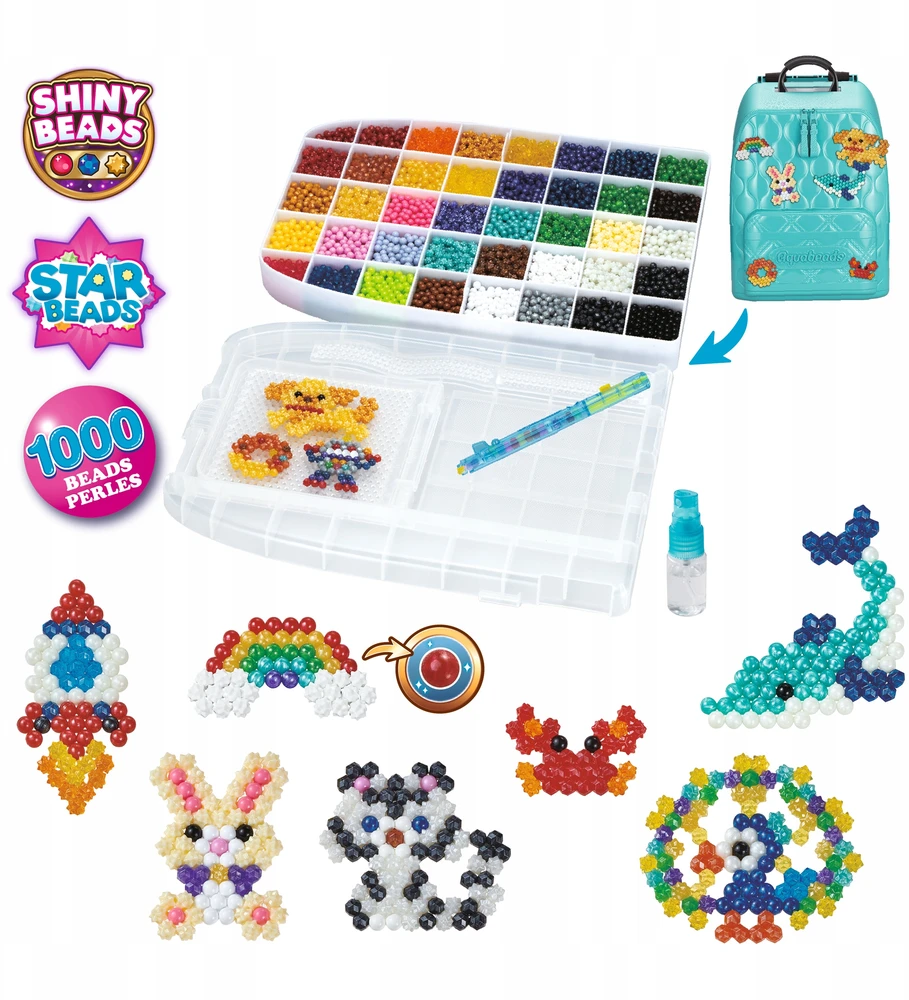 Aquabeads papuošalų gamybos rinkinys 1000 karoliukų kuprinėje