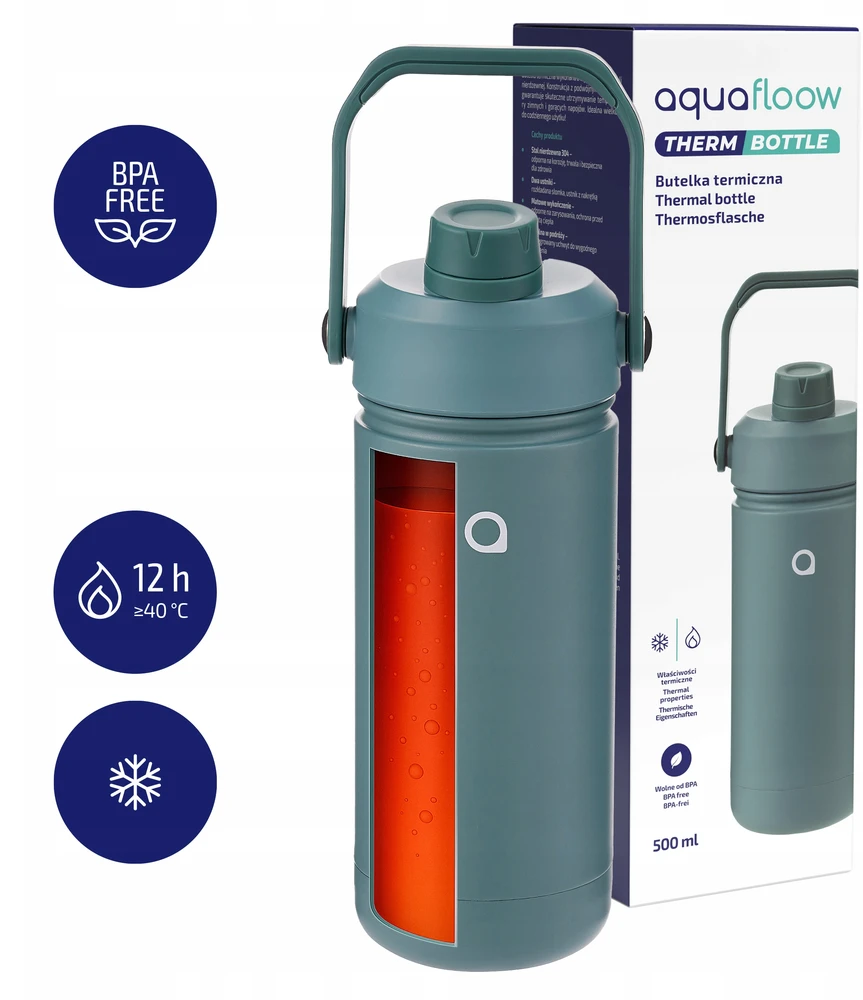 "AquaFloow" termo butelis 500 ml arbatos ir kavos termosas 2 antgaliai plienas
