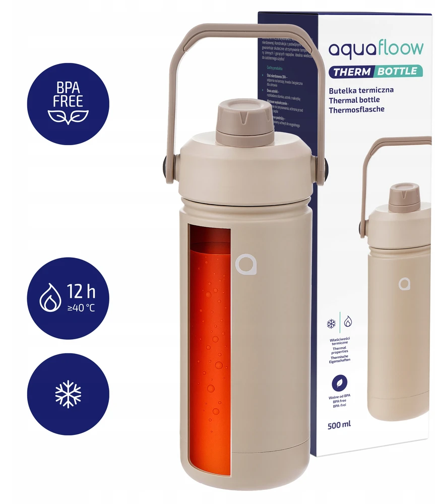AquaFloow termo buteliukas iš nerūdijančio plieno 500 ml be BPA