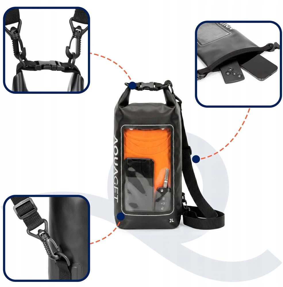 AQUAGET WATERPROOF 2L WATERPROOF BAG, turistinis BURĖJIMAS, KAYAK krepšys