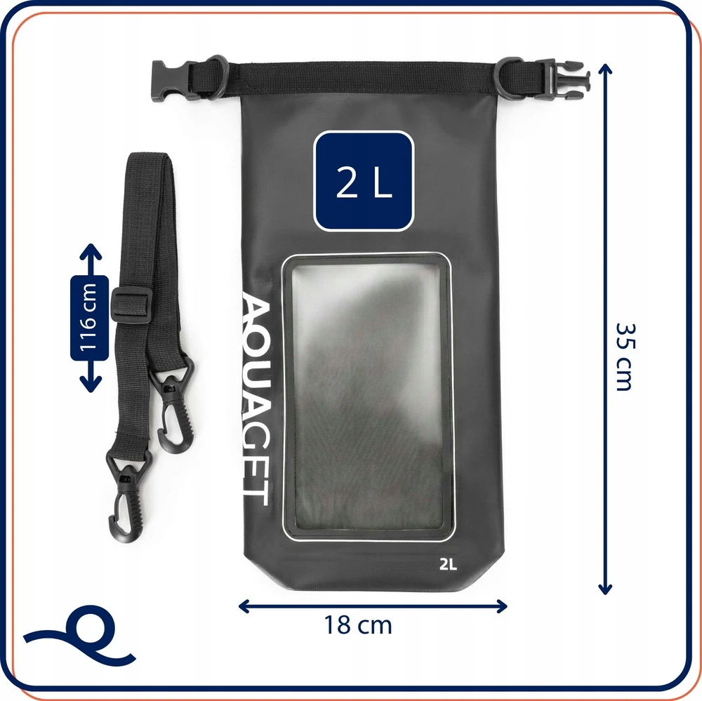 AQUAGET WATERPROOF 2L WATERPROOF BAG, turistinis BURĖJIMAS, KAYAK krepšys