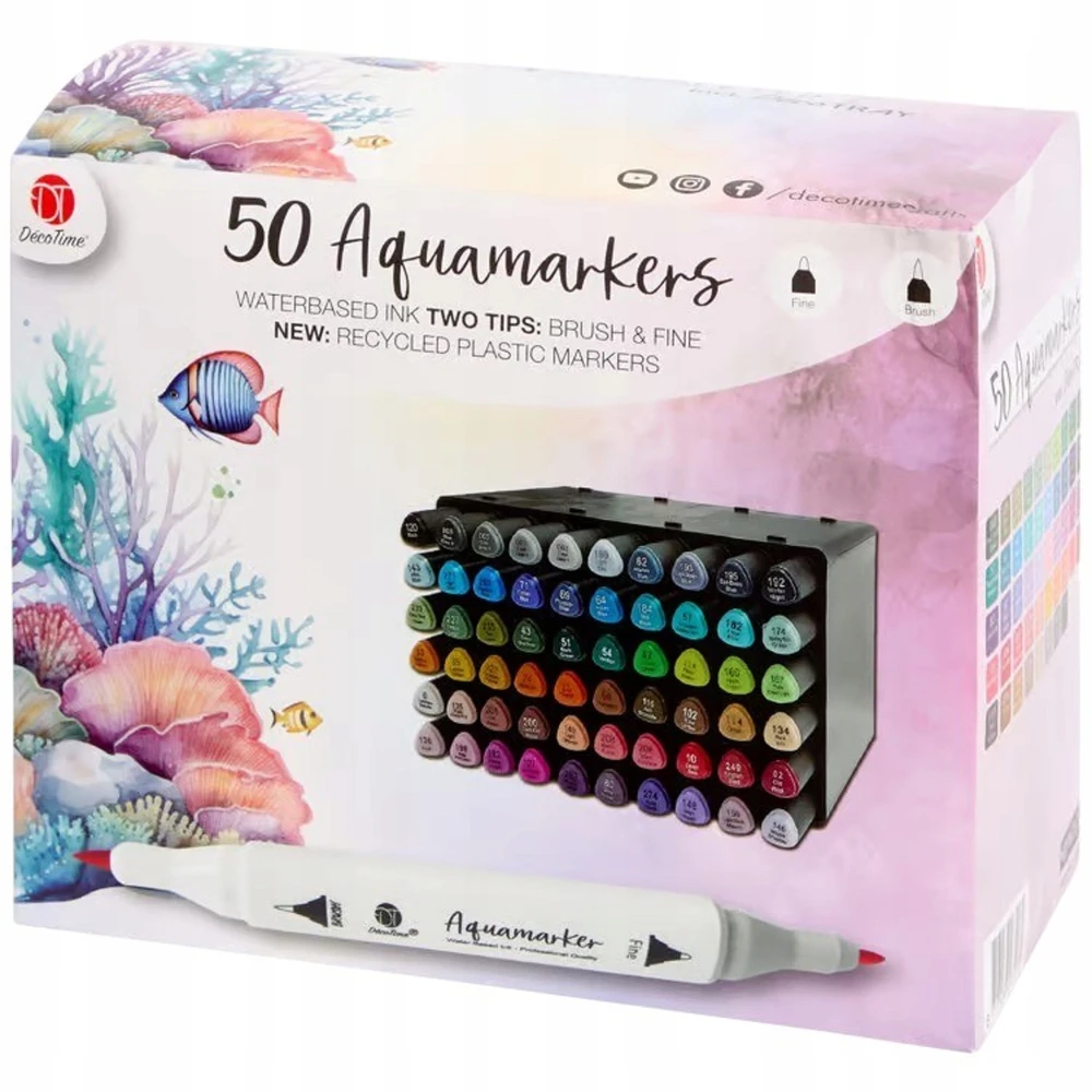 Aquamarkers Decotime 40 vnt. su gėlėmis - profesionalūs dvipusiai žymekliai