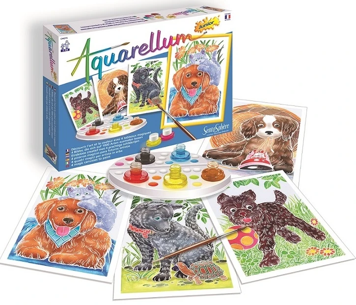 Aquarellum Dogs 4 paveikslėliai tapybai ir SentoSphere dažai