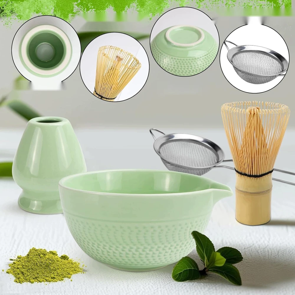 ARBATA MATCHA RINKINYS 6 DALIŲ DUBENIS ATLIEKŲ ŠAUKŠTAS KERAMINIS RINKINYS
