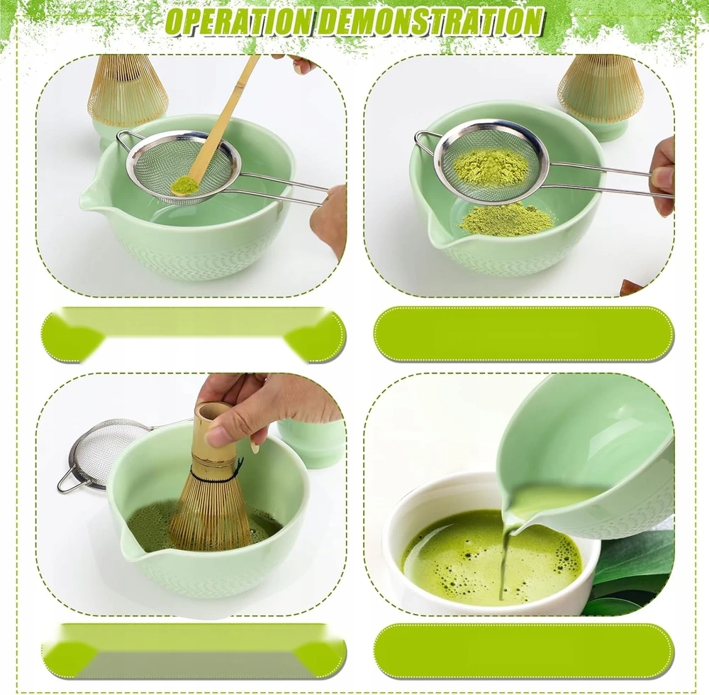ARBATA MATCHA RINKINYS 6 DALIŲ DUBENIS ATLIEKŲ ŠAUKŠTAS KERAMINIS RINKINYS