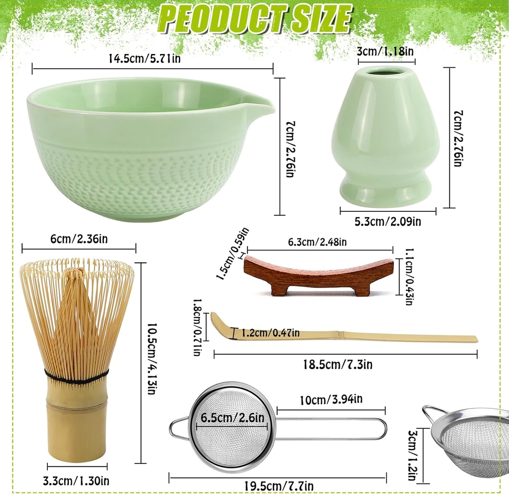 ARBATA MATCHA RINKINYS 6 DALIŲ DUBENIS ATLIEKŲ ŠAUKŠTAS KERAMINIS RINKINYS