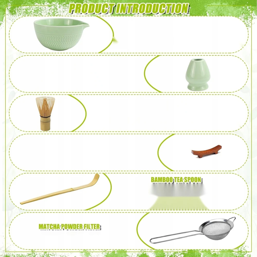 ARBATA MATCHA RINKINYS 6 DALIŲ DUBENIS ATLIEKŲ ŠAUKŠTAS KERAMINIS RINKINYS