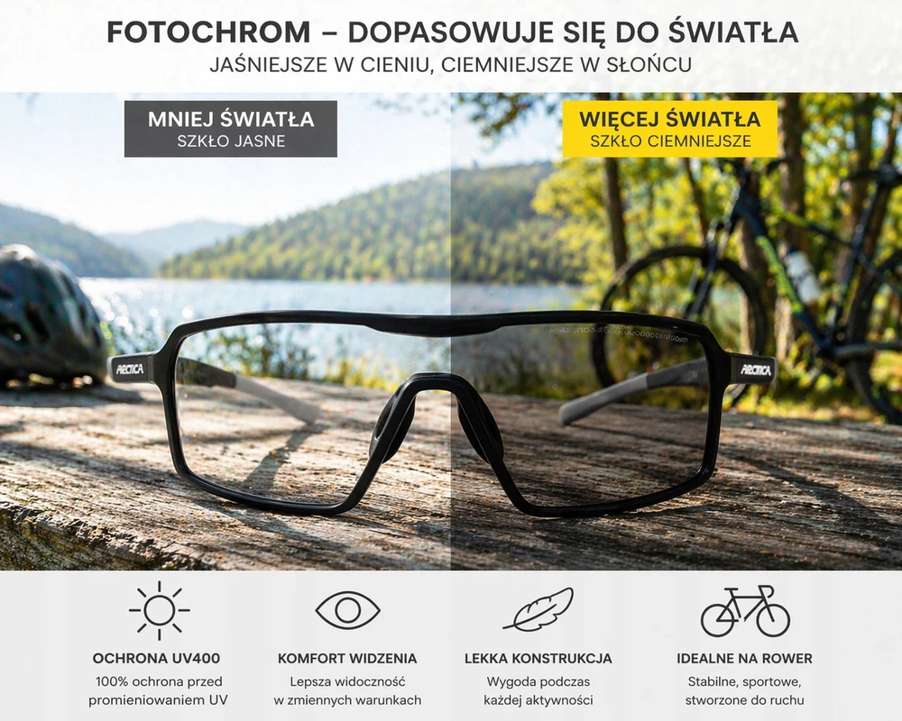 Arctica S-333F UV400 fotochrominiai akiniai dviračių sportui, 1-3 kategorija